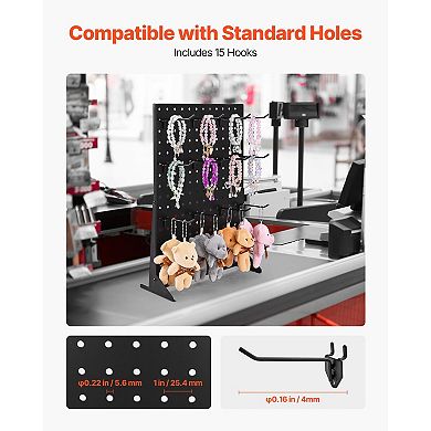 Metal Pegboard Display Stand with 15 Hooks, 17x13 Inch Desk Display Rack for Home Stores Events