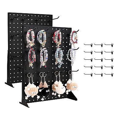 Metal Pegboard Display Stand with 15 Hooks, 17x13 Inch Desk Display Rack for Home Stores Events