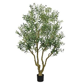 8FT Artificial Olive Tree with Natural Trunk - Faux Potted Plant for Home Office Entryway Decor