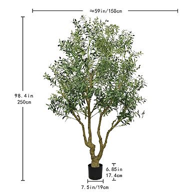 8FT Artificial Olive Tree with Natural Trunk - Faux Potted Plant for Home Office Entryway Decor