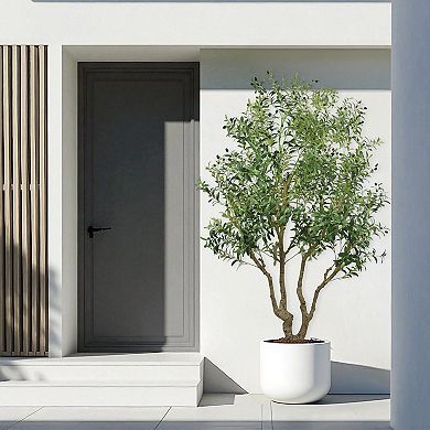 8FT Artificial Olive Tree with Natural Trunk - Faux Potted Plant for Home Office Entryway Decor