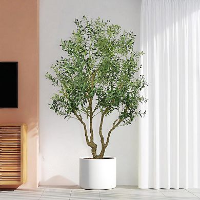 8FT Artificial Olive Tree with Natural Trunk - Faux Potted Plant for Home Office Entryway Decor