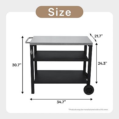 3-Tier Outdoor Grill Cart with Stainless Steel Top & Wheels - Rolling BBQ Prep Table & Serving Cart