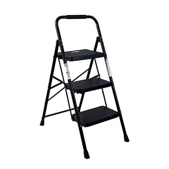 3 Step Ladder, 500LBS Folding Step Stool, NonSlip Side Armrests Large Pedal Area