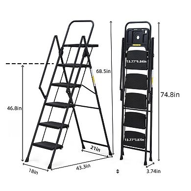 5 Step Ladder with Handrails, 500LBS Folding Step Stool with Tool Platform for Kitchen Warehouse