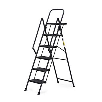 5 Step Ladder with Handrails, 500LBS Folding Step Stool with Tool Platform for Kitchen Warehouse