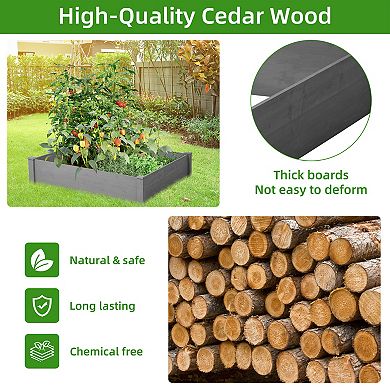 Raised Garden Bed 48x48x10'', Outdoor Wood Planter Box Over Floor, Tool-Free Assembly