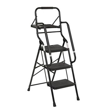 3 Step Ladder with Handrails, 500LBS Folding Step Stool with Tool Platform for Kitchen Warehouse