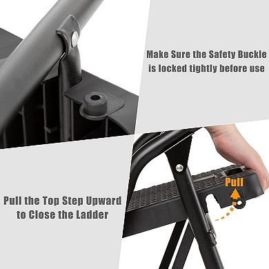 3 Step Ladder with Handrails, 500LBS Folding Step Stool with Tool Platform for Kitchen Warehouse