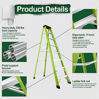7 Step Ladder with Tool Platform, 330lb Capacity, Folding Step Ladder Type IA for Kitchen, Warehou
