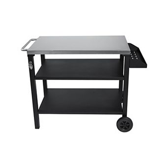 3 tier Stainless Steel Grill Cart with Side Shelf & Wheels - Rolling Prep Table & Serving Cart