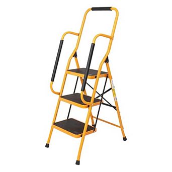 3 Step Ladder with Handrails, 330LBS Folding Step Stool, NonSlip Side Armrests Large Pedal Area