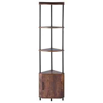 5 tier Tall Corner Shelf with LED Lights & Doors, 67'' Corner Stand Storage Rack for Home