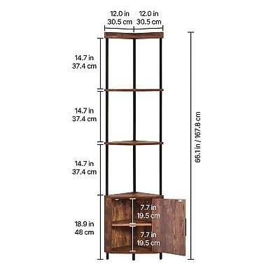 5 Tier Tall Corner Shelf with LED Lights & Doors, 67'' Corner Stand Storage Rack for Home