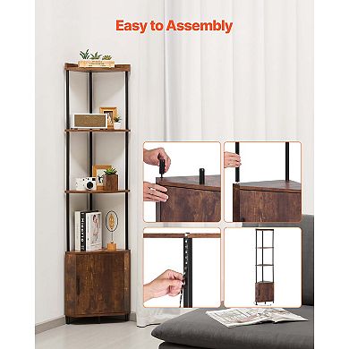 5 Tier Tall Corner Shelf with LED Lights & Doors, 67'' Corner Stand Storage Rack for Home