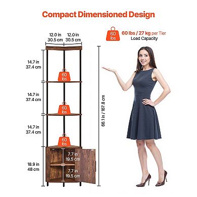 5 Tier Tall Corner Shelf with LED Lights & Doors, 67'' Corner Stand Storage Rack for Home