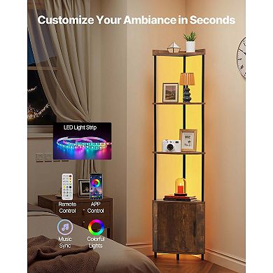 5 Tier Tall Corner Shelf with LED Lights & Doors, 67'' Corner Stand Storage Rack for Home