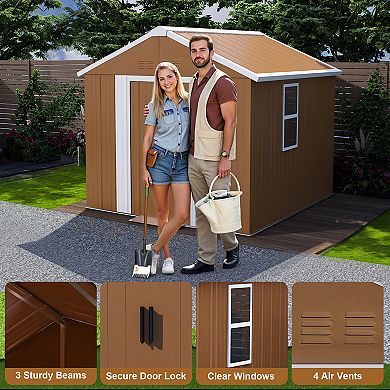 6X4 FT Heavy-Duty Metal Storage Shed with Windows, Lockable Door & Ventilation, Weatherproof