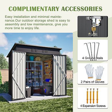 6 x 4 ft Outdoor Storage Shed with Floor Frame, All Weather Tool Shed for Garden, Backyard, Lawn