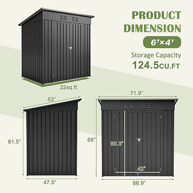 6 x 4 ft Outdoor Storage Shed with Floor Frame, All Weather Tool Shed for Garden, Backyard, Lawn