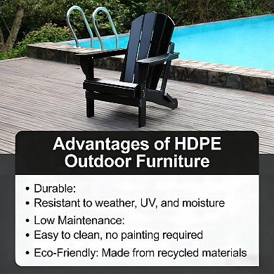 Adirondack Folding Chair with Dual Cup Holders for Backyard, Camping, Garden, Pool & Fire Pit