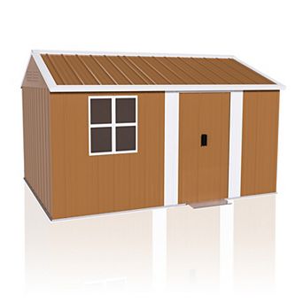 8X12 FT Heavy-Duty Metal Storage Shed with Windows, Lockable Door & Ventilation, Weatherproof