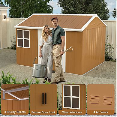 8X12 FT Heavy-Duty Metal Storage Shed with Windows, Lockable Door & Ventilation, Weatherproof