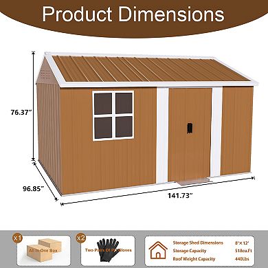 8X12 FT Heavy-Duty Metal Storage Shed with Windows, Lockable Door & Ventilation, Weatherproof