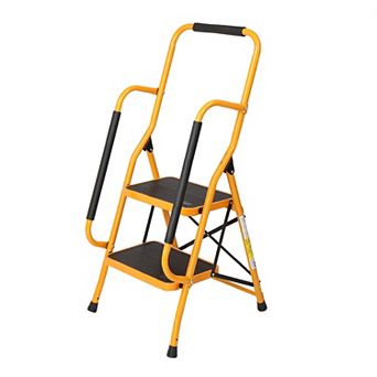 2 Step Ladder with Handrails, 330LBS Folding Step Stool, NonSlip Side Armrests Large Pedal Area