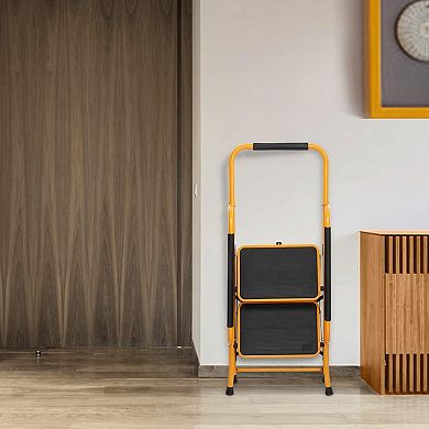 2 Step Ladder with Handrails, 330LBS Folding Step Stool, NonSlip Side Armrests Large Pedal Area