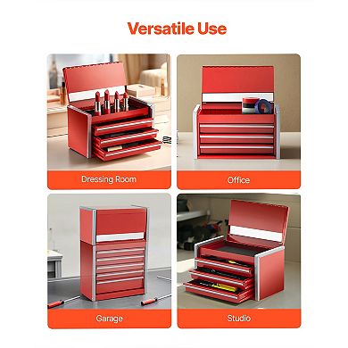 8.6'' Portable Red Metal Tool Box with 3 Drawers, Small Multi-Functional Tool Organizer