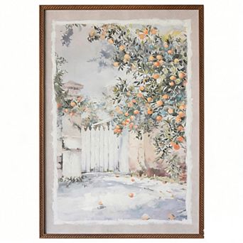31.5x47.2" Hand-Painted Tuscany Courtyard Canvas Wall Art with Pine Wood Frame for Home Decor