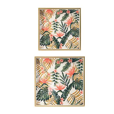 Set of 2 Decorative Trays, ElegantPink & Green Floral Printed, square Tray for Home Table Decor