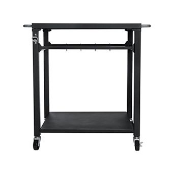 2 tier Outdoor Grill Cart with Locking Wheels,Tool Hooks -Rolling BBQ Prep Table for Patio,Backyard