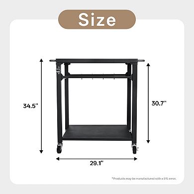 2-Tier Outdoor Grill Cart with Locking Wheels,Tool Hooks -Rolling BBQ Prep Table for Patio,Backyard