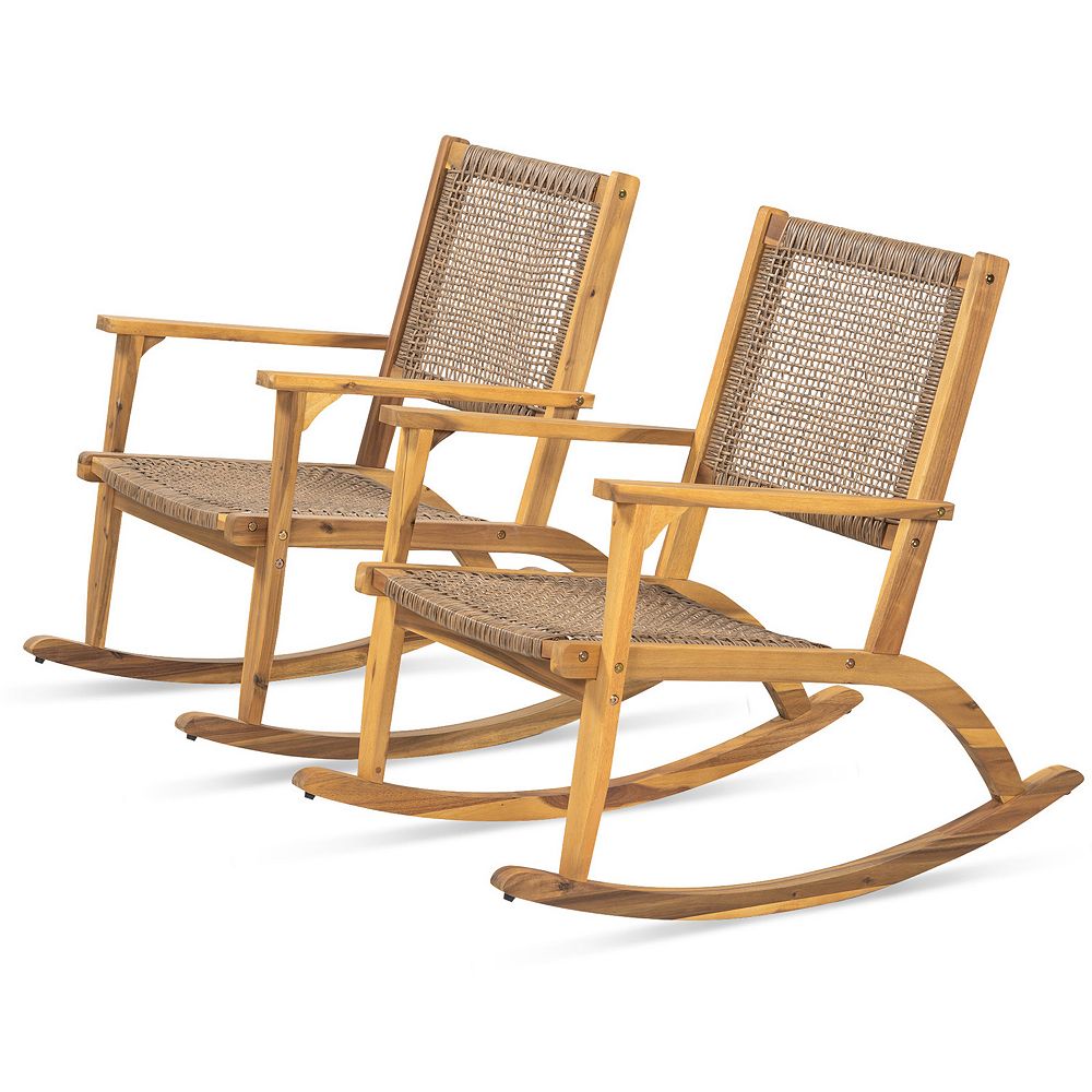 2 Pieces Patio Rocking Chair Set with Wicker Rattan Seat & Backrest for ...