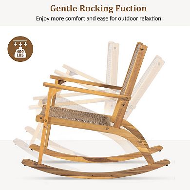 2 Pieces Patio Rocking Chair Set with Wicker Rattan Seat & Backrest for Backyard, Balcony, and Pools