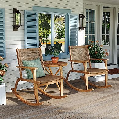 2 Pieces Patio Rocking Chair Set with Wicker Rattan Seat & Backrest for Backyard, Balcony, and Pools