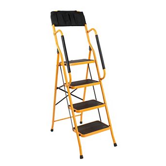 4 Step Ladder with Handrails & ToolBag, 330lbs Folding Step Stool,NonSlip Side Armrests Large Pedal