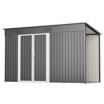 10'x4' Outdoor Metal Storage and Wood Shed, Garden Tools House With Floor Frame