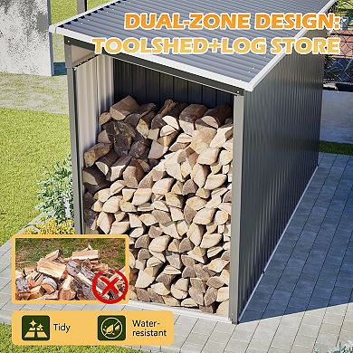 10'x4' Outdoor Metal Storage and Wood Shed, Garden Tools House With Floor Frame