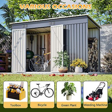 10'x4' Outdoor Metal Storage and Wood Shed, Garden Tools House With Floor Frame