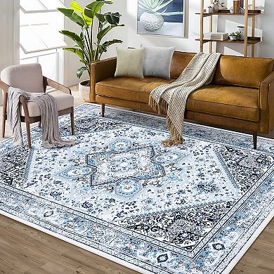 Medallion Area Rug Machine Washable Vacuum Clean Ultra Thin Stain Resistant Carpet for Living Room