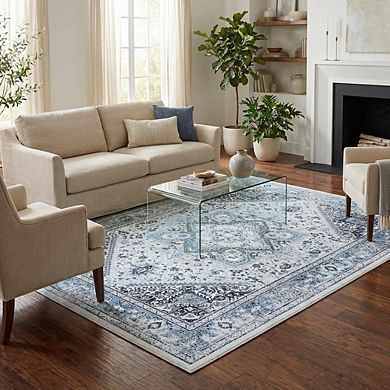 Medallion Area Rug Machine Washable Vacuum Clean Ultra Thin Stain Resistant Carpet for Living Room