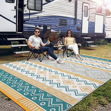 Garvee Boho Reversible Outdoor Rug for Patio Picnic UV Resistant Waterproof Mat for Beach RV