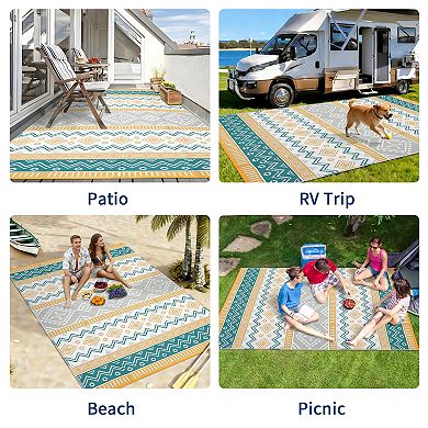 Garvee Boho Reversible Outdoor Rug for Patio Picnic UV Resistant Waterproof Mat for Beach RV