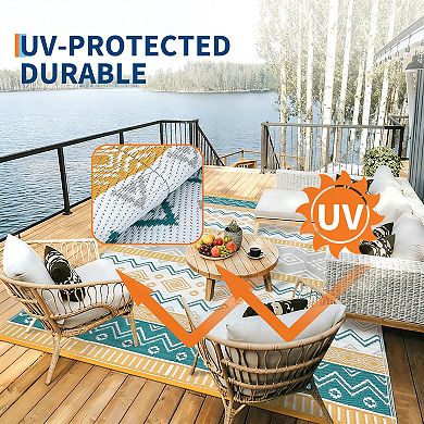 Garvee Boho Reversible Outdoor Rug for Patio Picnic UV Resistant Waterproof Mat for Beach RV