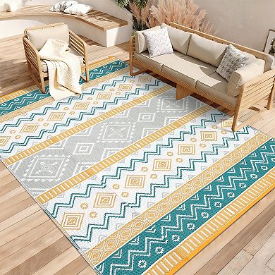 Garvee Boho Reversible Outdoor Rug for Patio Picnic UV Resistant Waterproof Mat for Beach RV