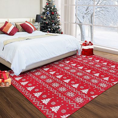 Christmas Area Rug Machine Washable Low Pile Pet Friendly Ultra Thin Carpet for Kid's Room Kitchen