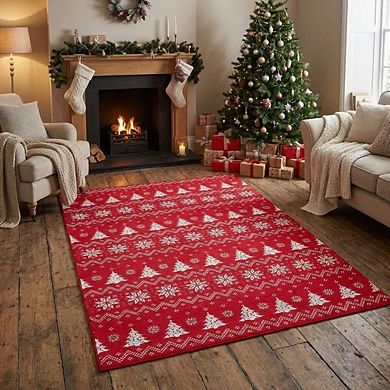 Christmas Area Rug Machine Washable Low Pile Pet Friendly Ultra Thin Carpet for Kid's Room Kitchen